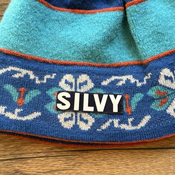 Vintage Silvy Made in Italy Wool Blend Knit Beanie Hat Nordic Pattern Drawstring - Picture 2 of 6